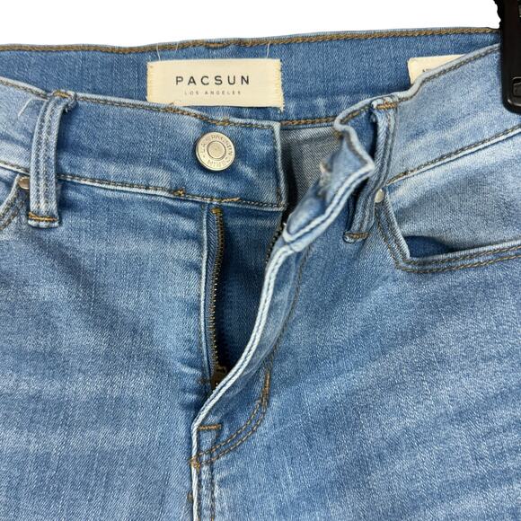 PacSun SZ 25 Ankle Jeggings Jeans Low-Rise Frayed Step Hems Zip-Fly Light Wash - Picture 3 of 11